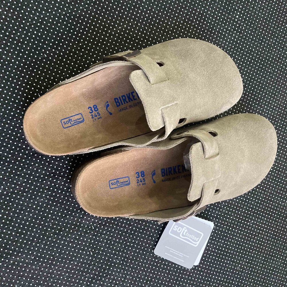 Birkenstock Clog Taupe Suede Leather Size Eur 38 Sandals Schmale weite narrow